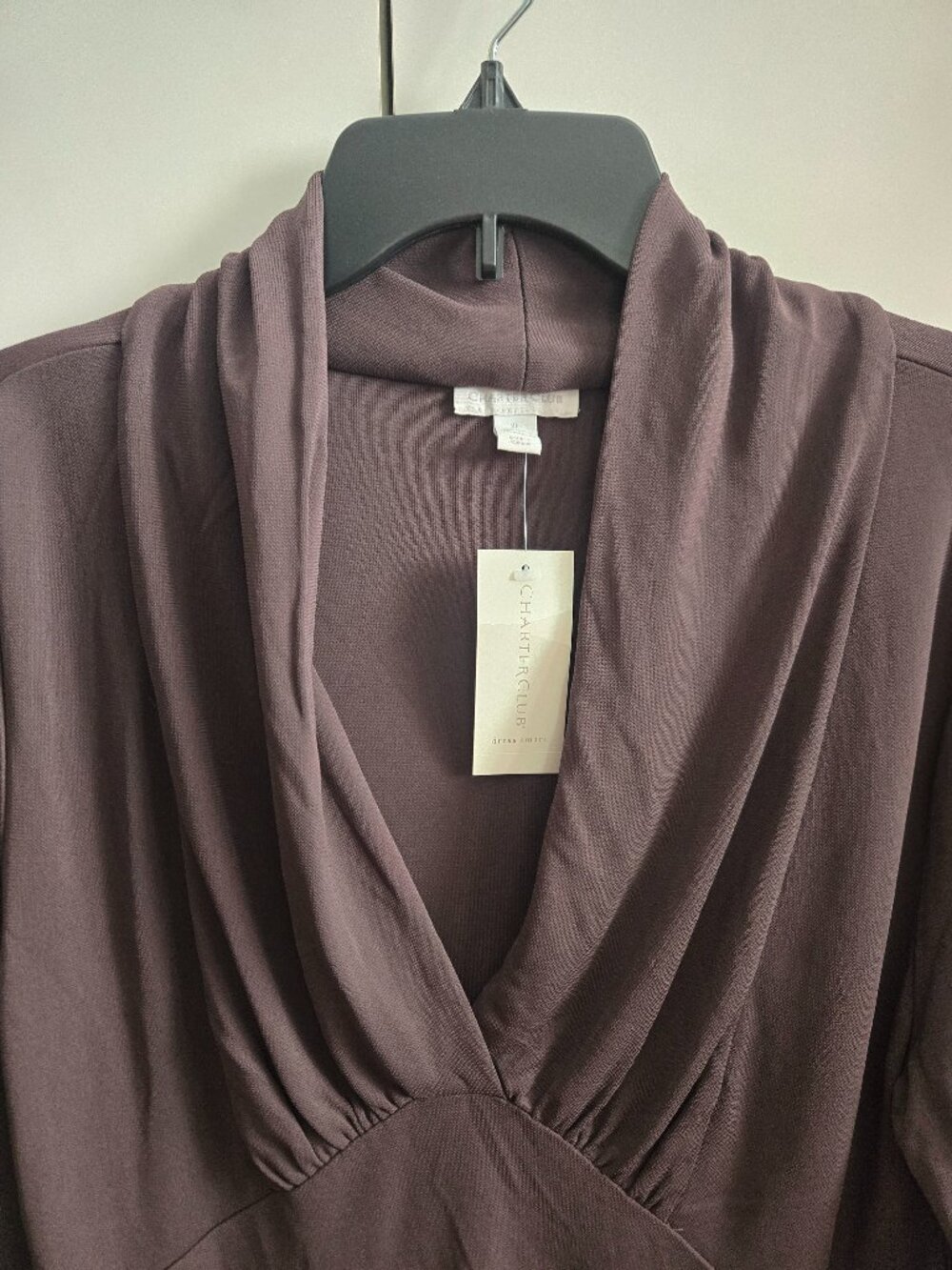 NWT Charter Club V-Neck Draped top - XL - Rich Brown